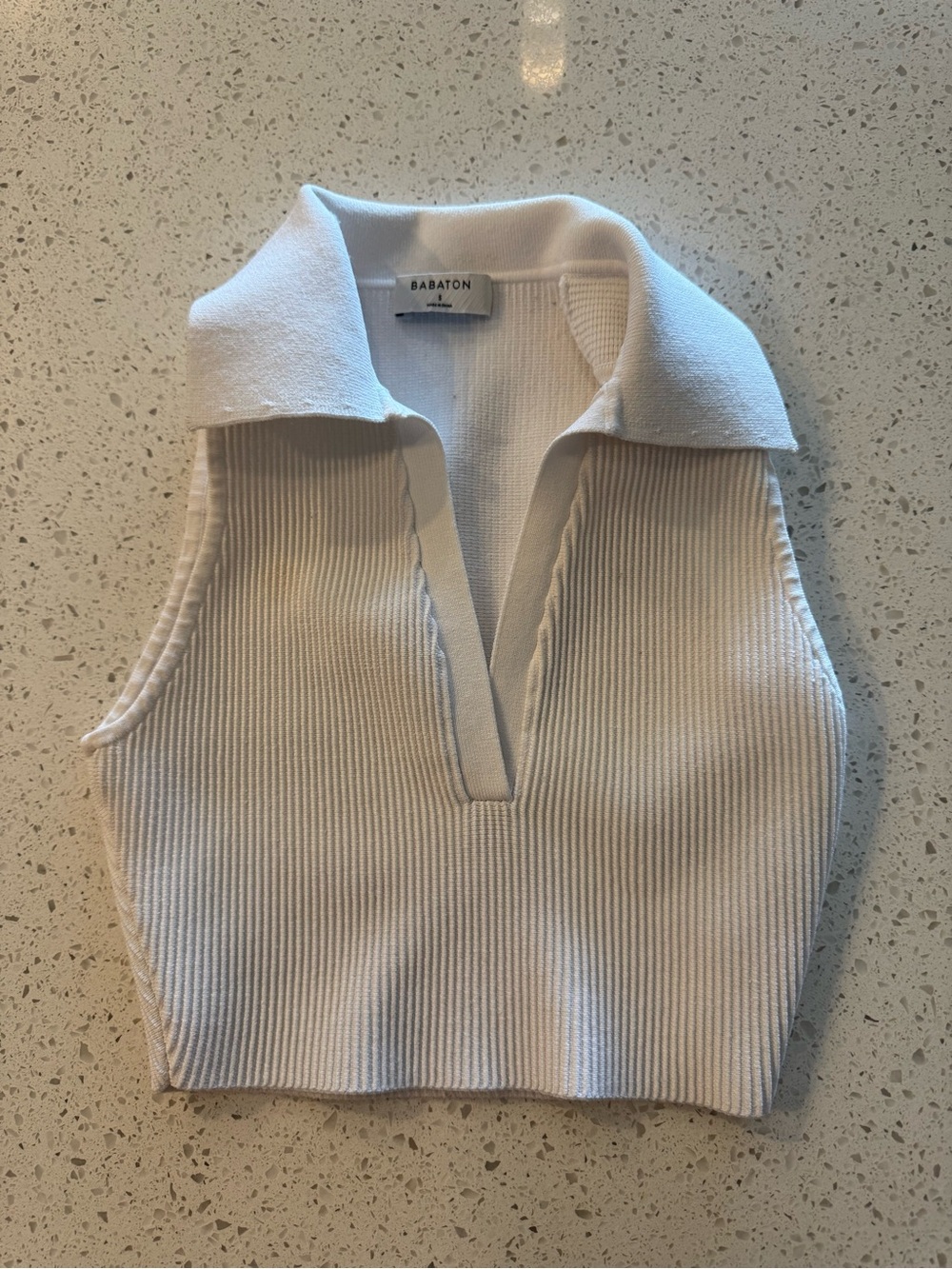 Babaton Cream Ribbed V-Neck Polo Sweater Vest